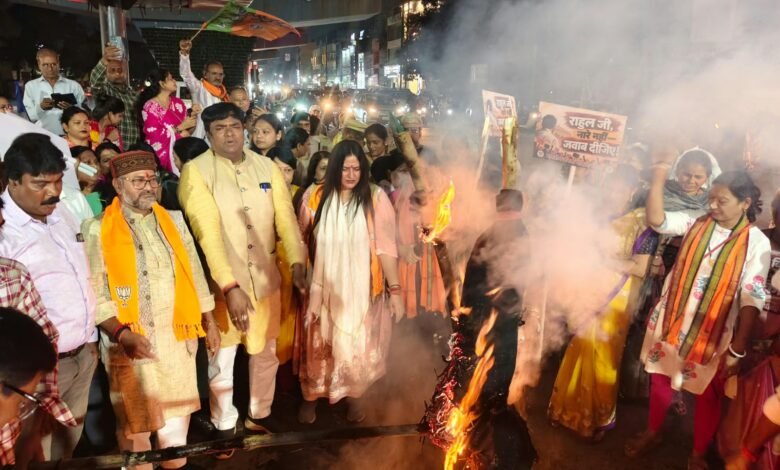 राहुल गांधी के पुतला दहन में भाजपा महिला मोर्चा ने जताया विरोध राहुल गांधी के पुतला दहन में भाजपा महिला मोर्चा ने जताया विरोध